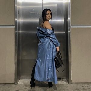 Blue leather coat